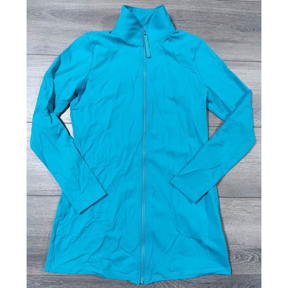 Lands' End Womens XS Long Sleeve Full Zip Swim Tunic Shirt Blue 809268
